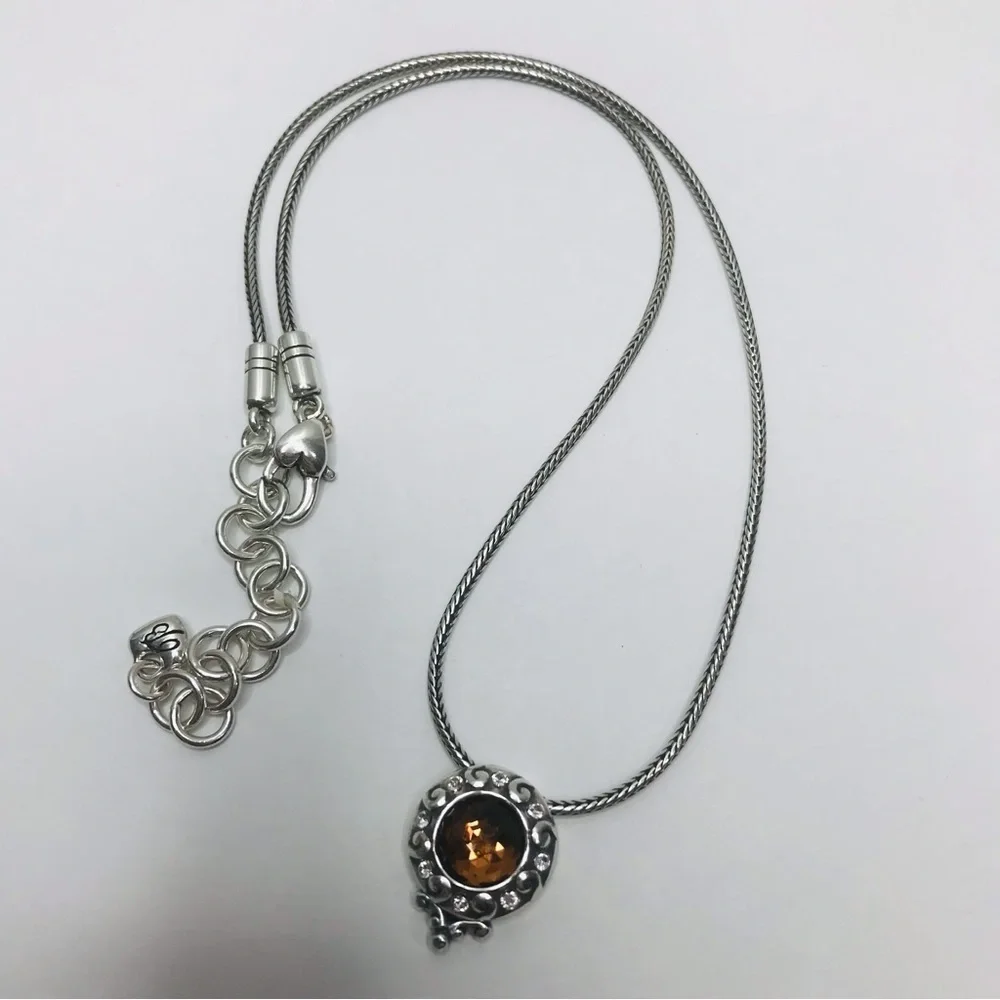 BRIGHTON Silver Brown Gem Pendant Necklace
